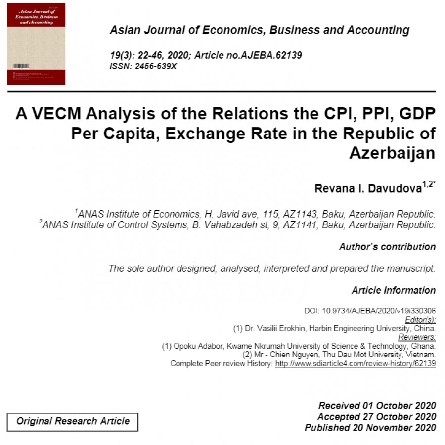 Dosent  Rəvanə Davudovanın məqaləsi “Asian Journal of Economics, Business and Accounting” jurnalında çap olunub