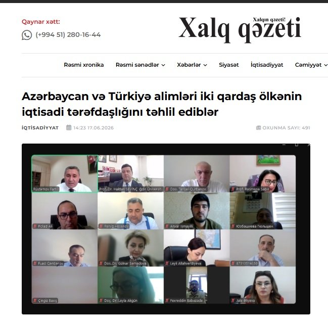 "Xalq qəzeti": Azərbaycan və Türkiyə alimləri iki qardaş ölkənin iqtisadi tərəfdaşlığını təhlil ediblər